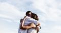 couple embraced in a hug with white skin